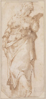 B 035
<br/>
Staande sibylle of profetes met een boek
<br/>
<em>Vaga, Perino del (Pietro Buonaccorsi) (1500/01-1547) - kopie naar</em>